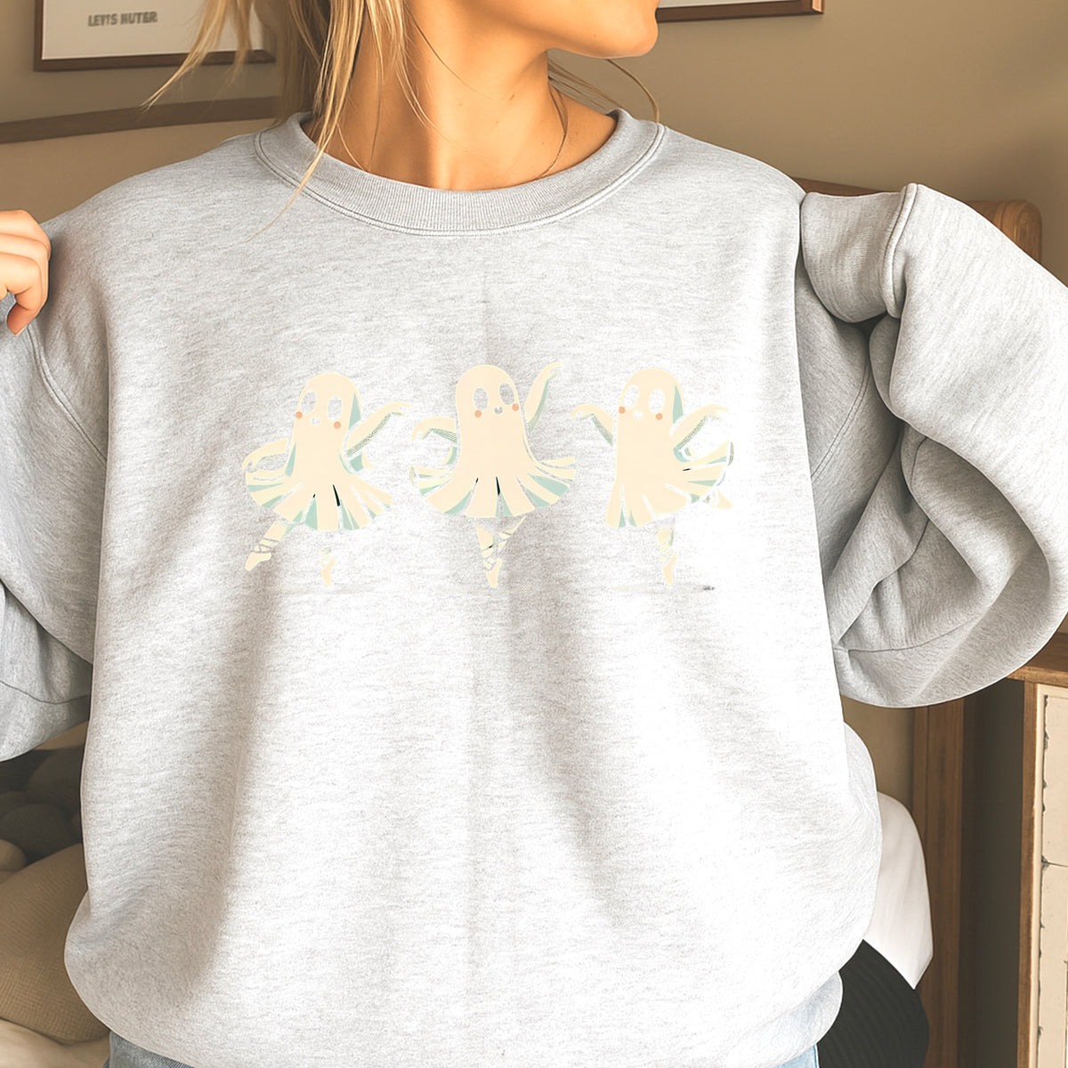 Ballerina Dancing Ghost Halloween Crewneck Sweatshirt