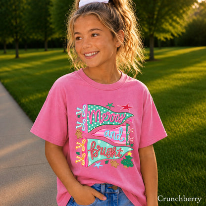 Merry & Bright Christmas Youth Comfort Color T-Shirt