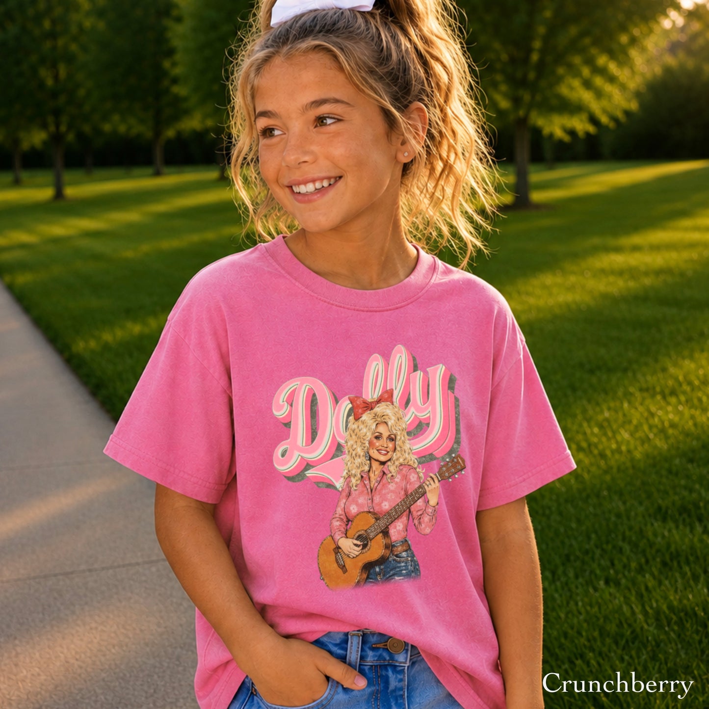 Pink Dolly Guitar Youth Comfort Color T-Shirt