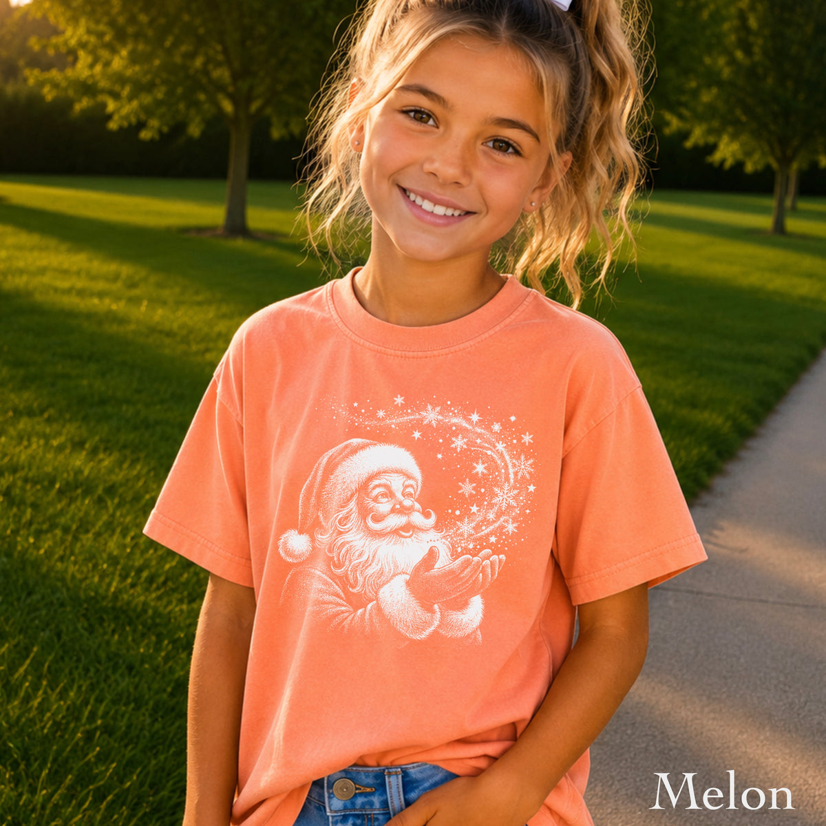 Santa Snowflakes Christmas Youth Comfort Color T-Shirt