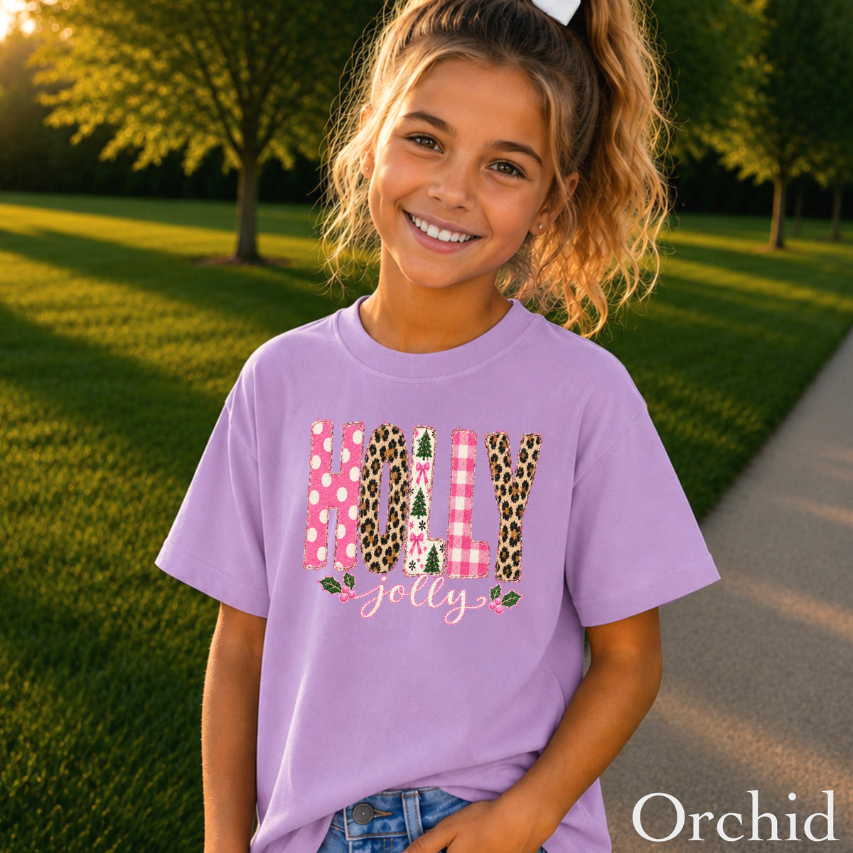 Leopard Holly Jolly Christmas Youth Comfort Color T-Shirt