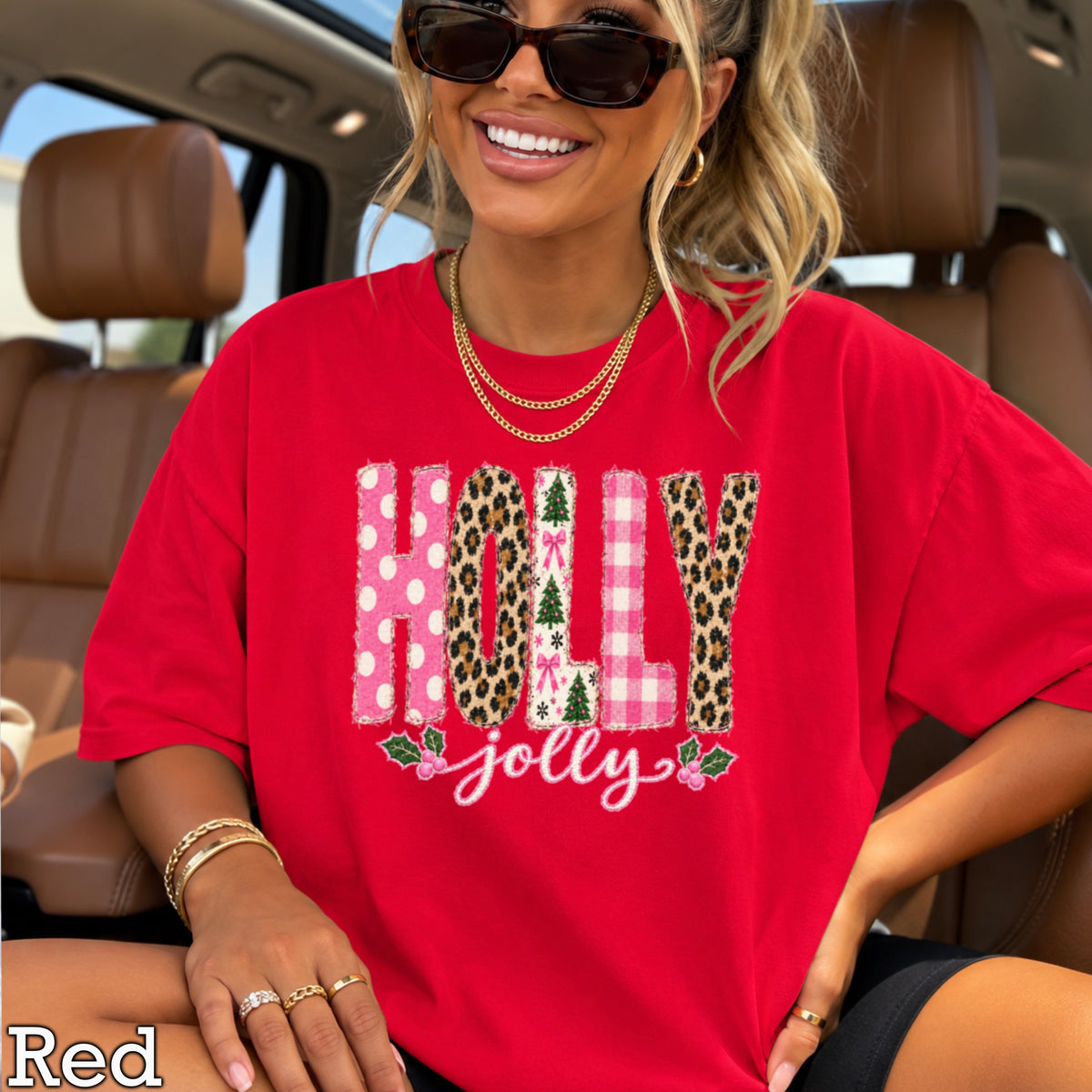 Leopard Holly Jolly Christmas Comfort Color Graphic Tee