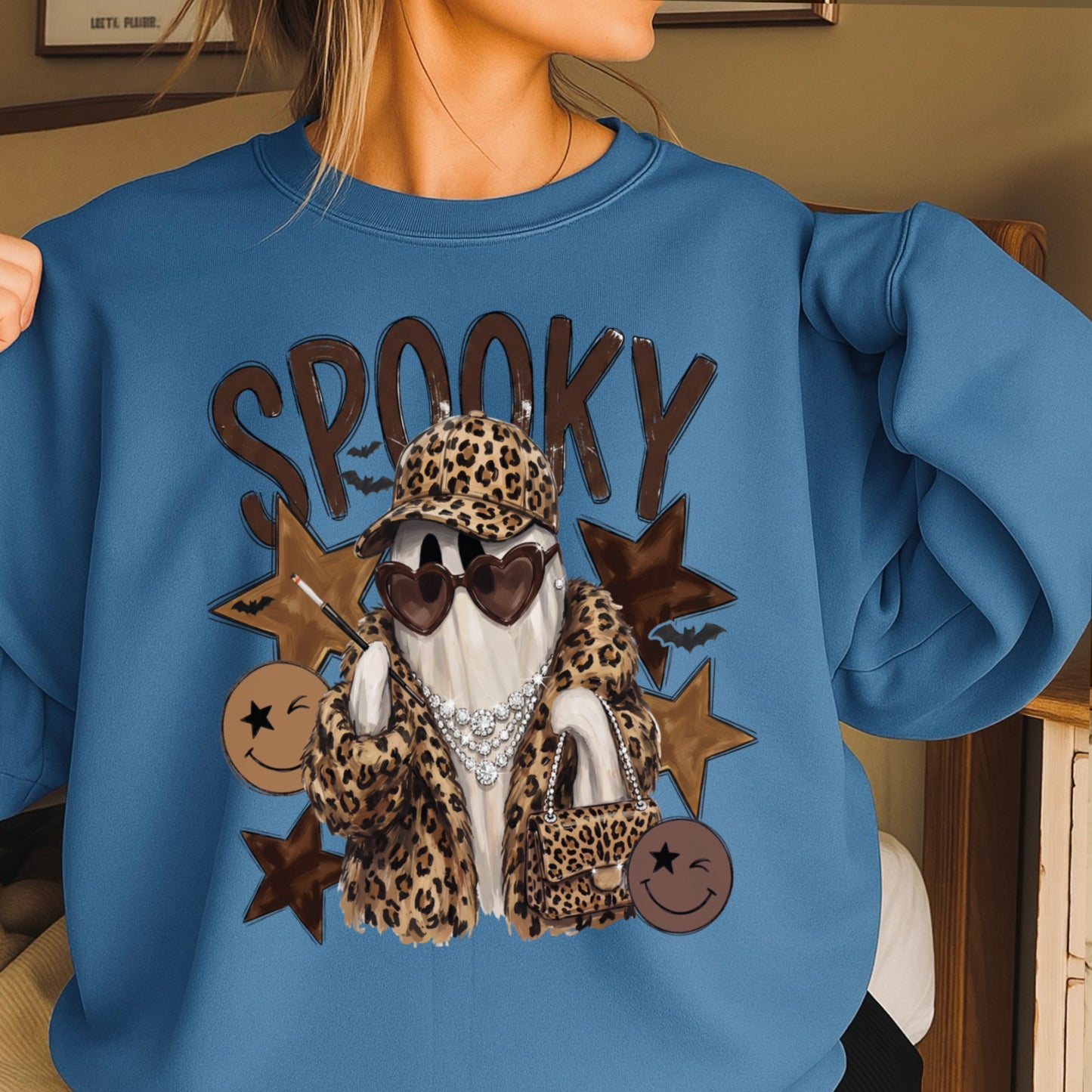 Leopard Spooky Ghost Crewneck Sweatshirt