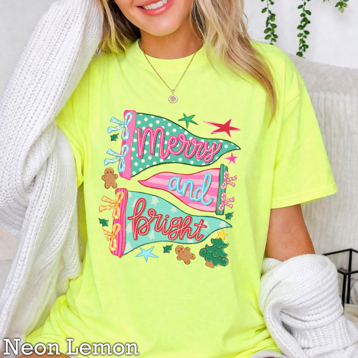 Merry And Bright Christmas Comfort Color Graphic Tee