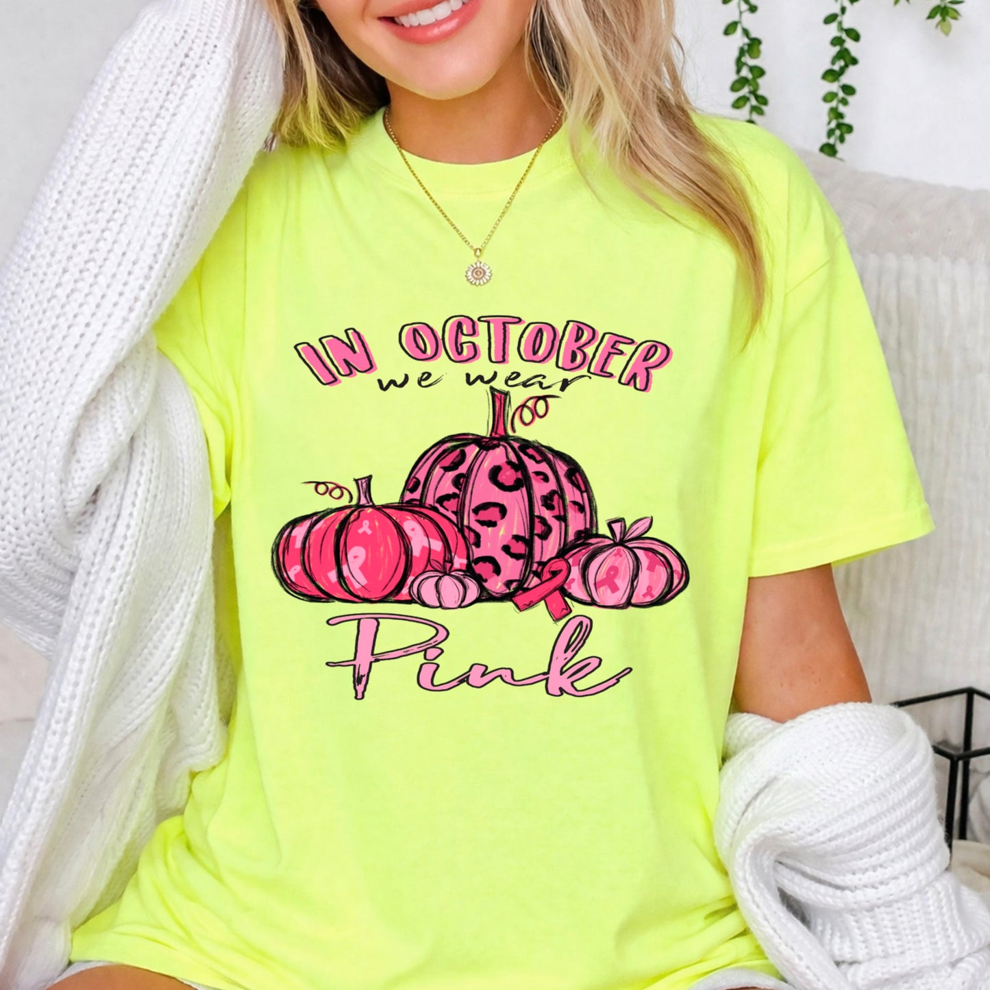 In October We Wear Pink Cancer Comfort Color Graphic Tee