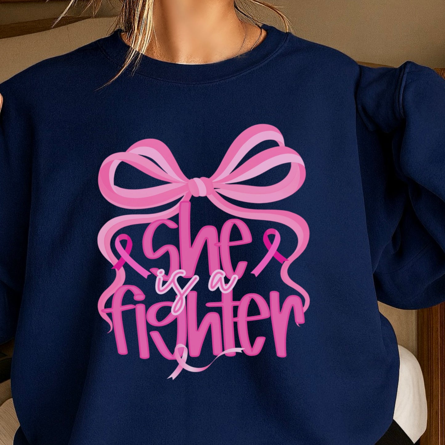 She Is A Fighter Breast Cancer Crewneck Sweatshirt