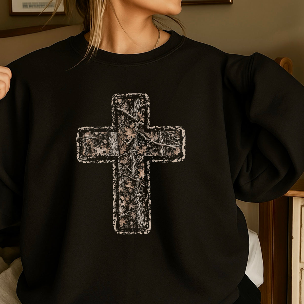 Camo Cross Christian Crewneck Sweatshirt