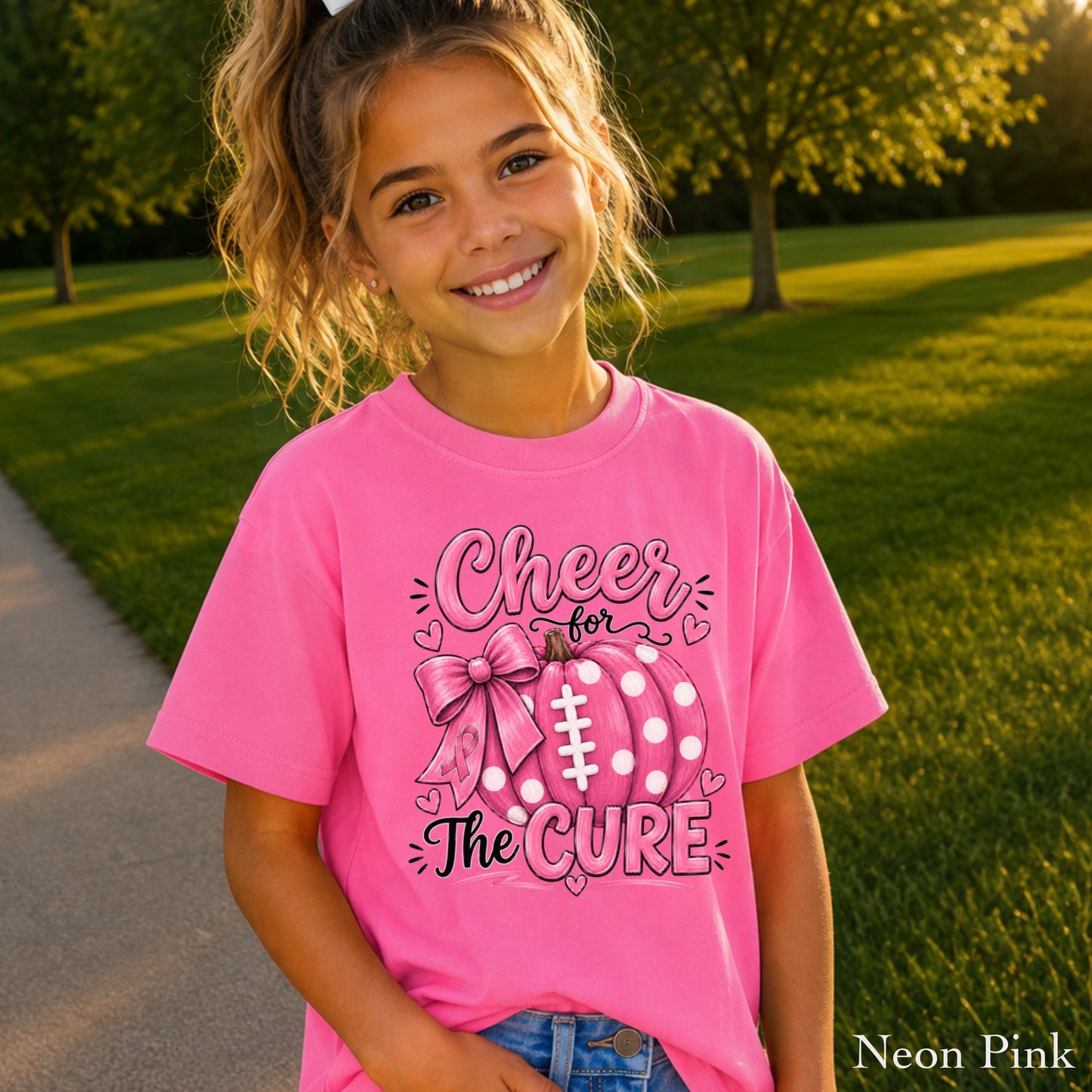 Cheer For The Cure Breast Cancer Youth Comfort Color T-Shirt