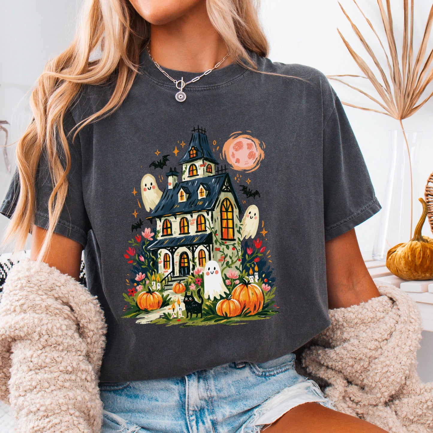 Haunted House Halloween Comfort Color Graphic Tee