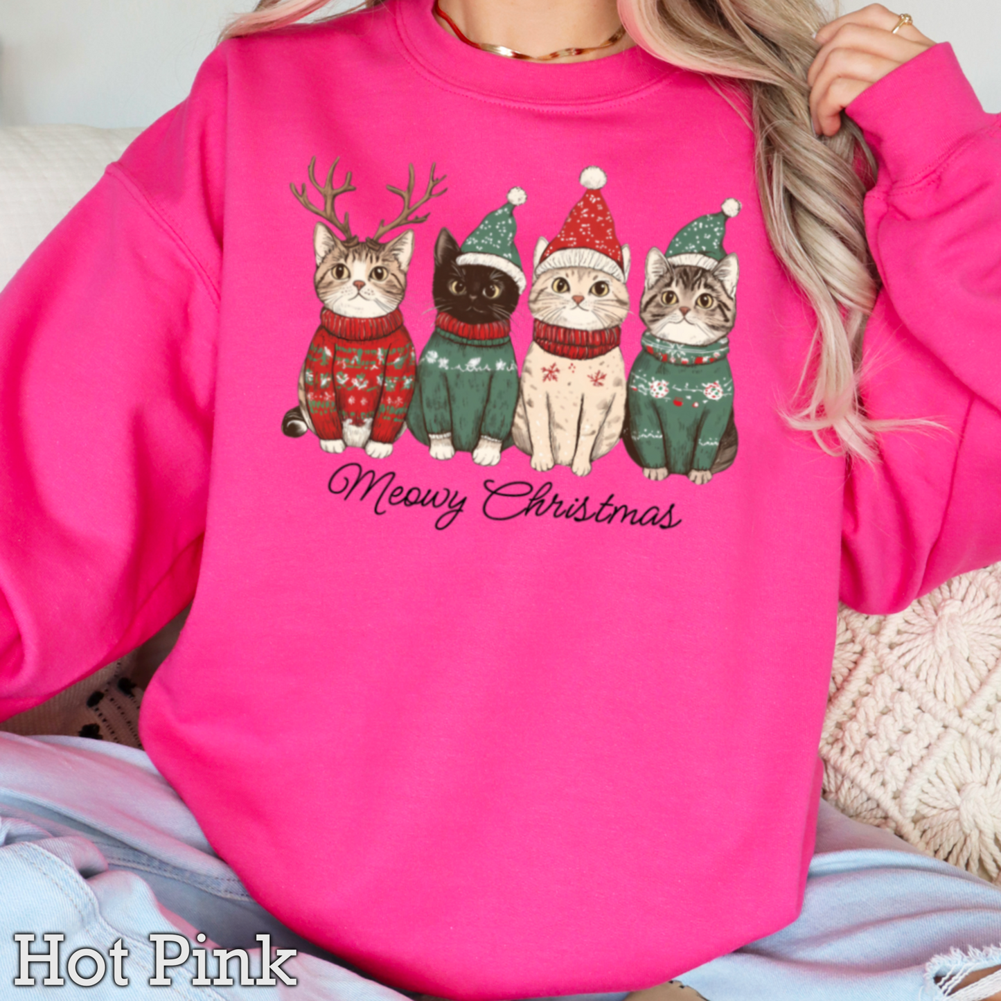 Meowy Christmas Graphic Crewneck Sweatshirt