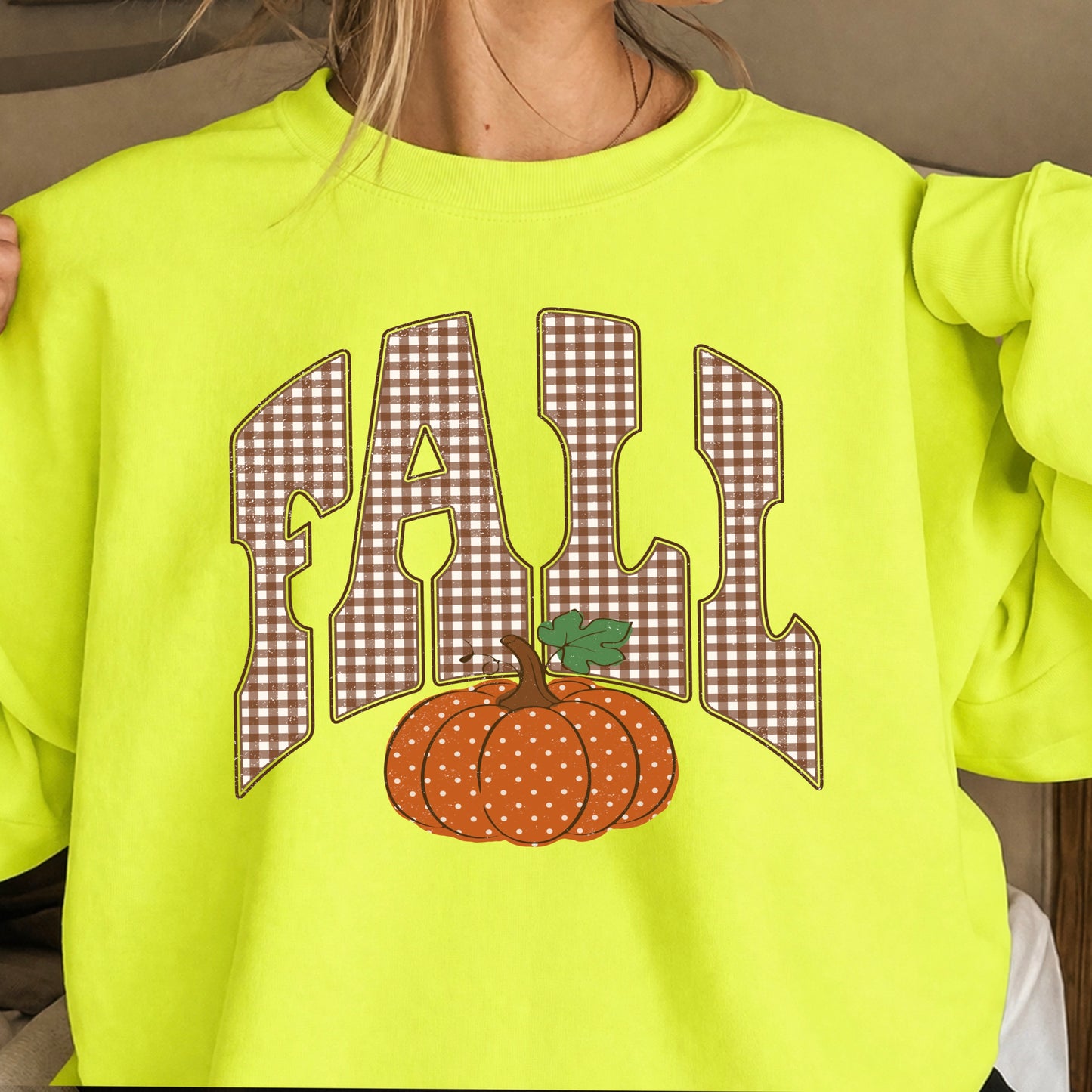 Fall Pumpkin Gingham Crewneck Sweatshirt