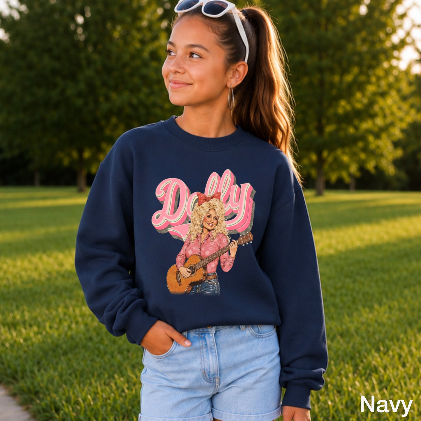 Pink Dolly Guitar Youth Crewneck Sweatshirt