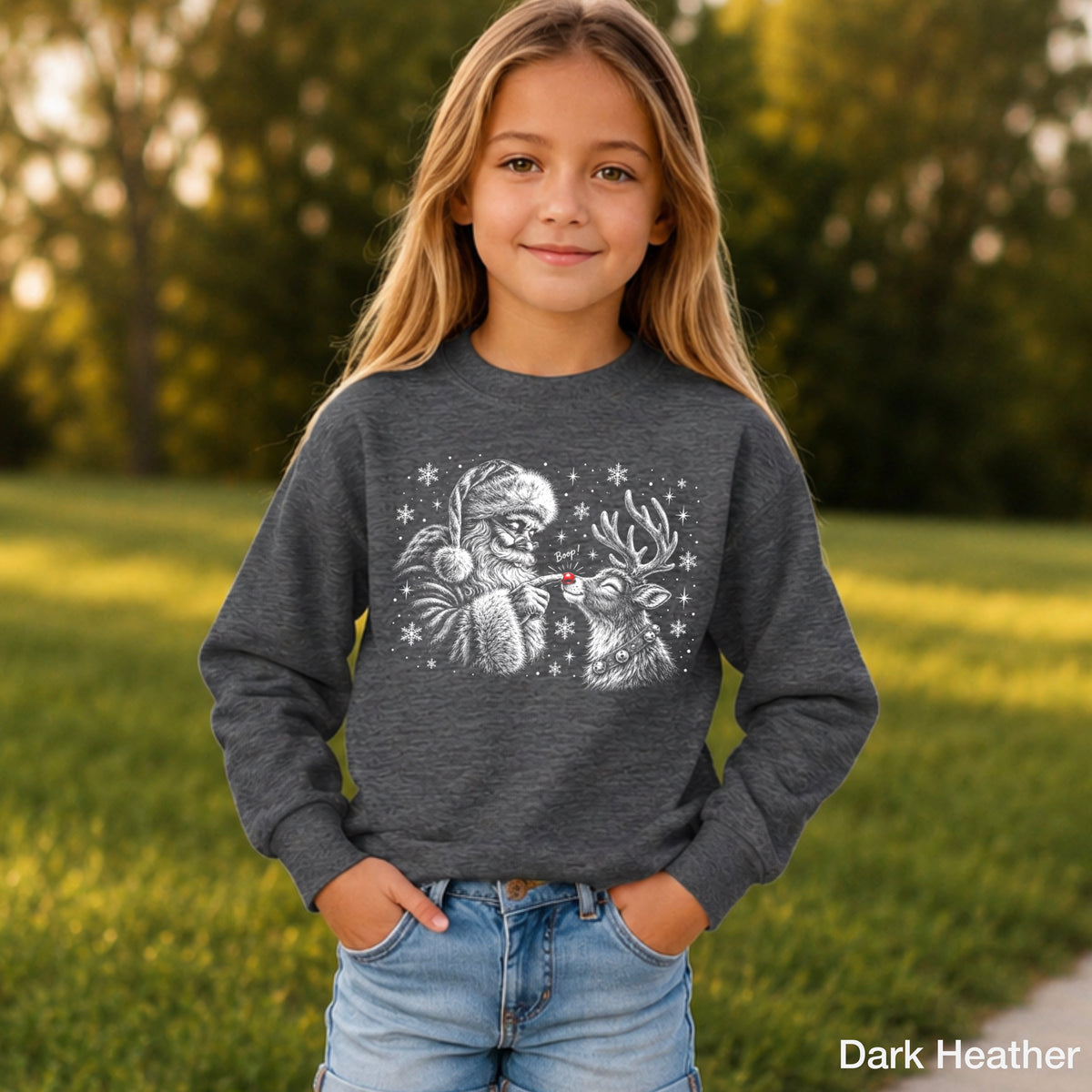Santa Boop Christmas Youth Crewneck Sweatshirt