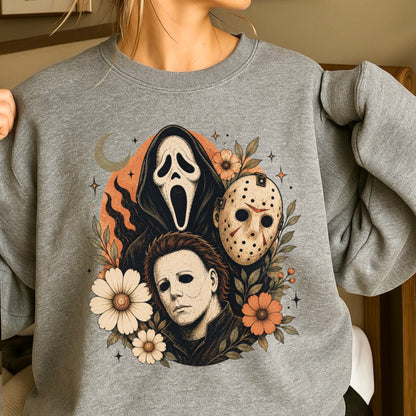 Floral Halloween Characters Crewneck Sweatshirt