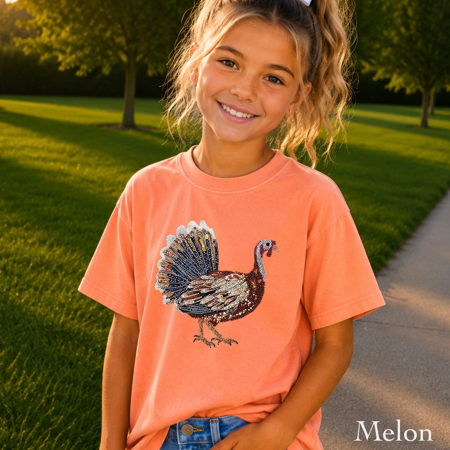 Faux Rhinestone Turkey Youth Comfort Color T-Shirt