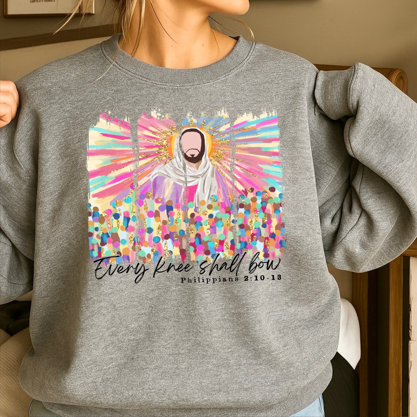 Every Knee Shall Bow Easter Crewneck Sweatshirt