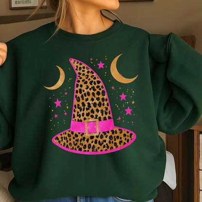 Leopard Witches Hat Halloween Crewneck Sweatshirt
