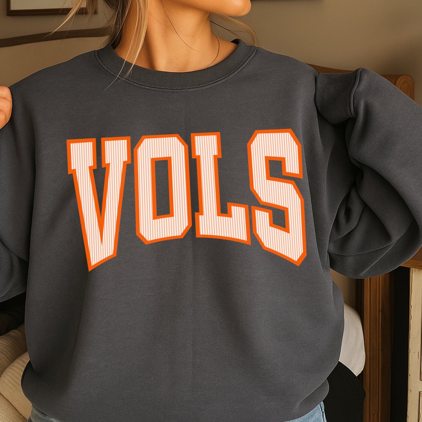 Orange & White College Game Day Crewneck Sweatshirt
