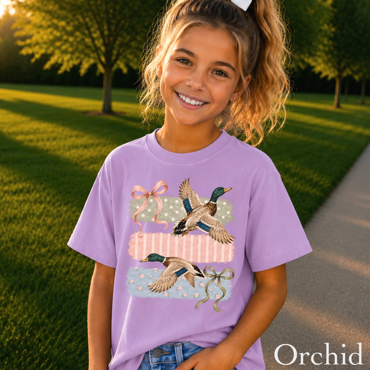 Mallard Ducks & Bows Youth Comfort Color T-Shirt