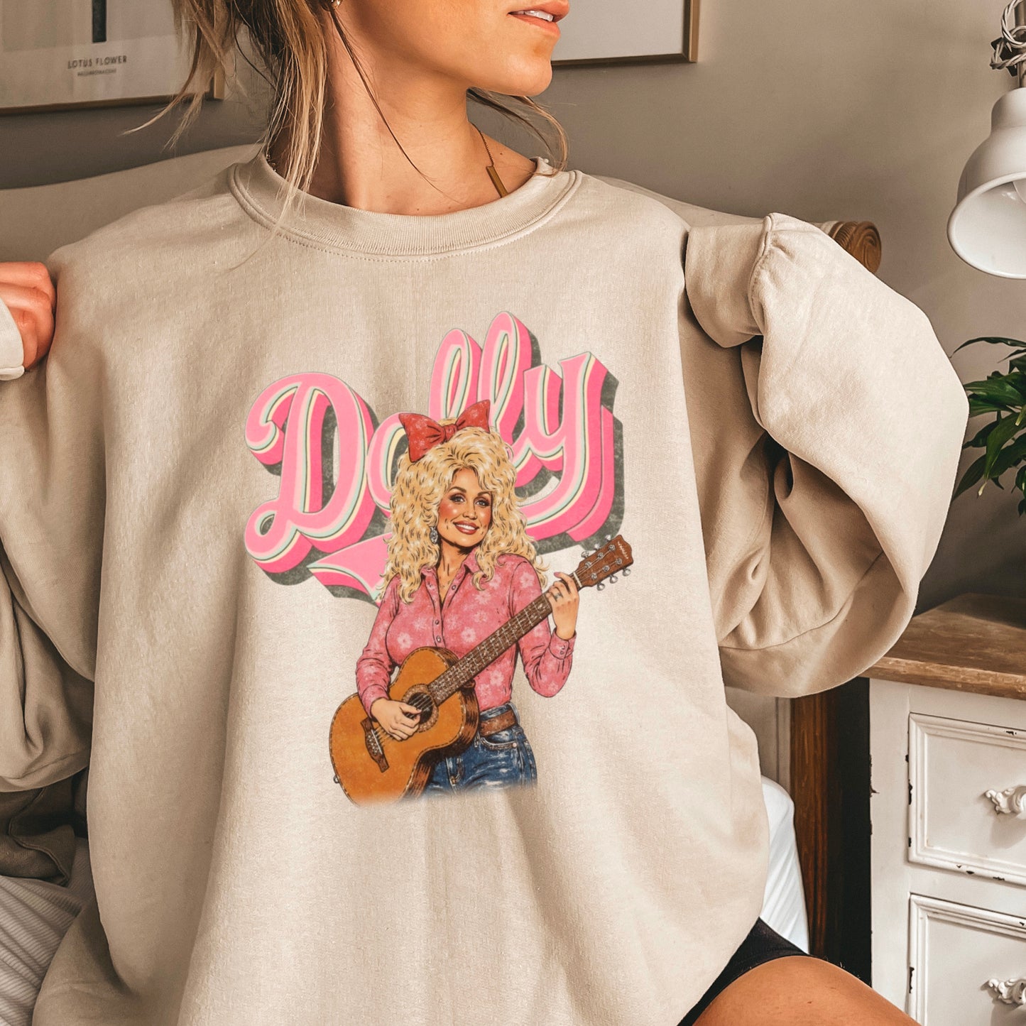 Pink Dolly Guitar Crewneck Sweatshirt