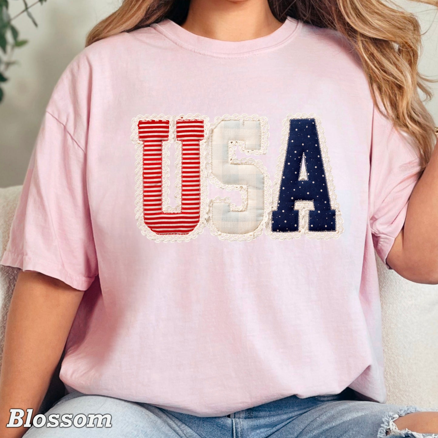 USA Quilted Lace Comfort Color Graphic Tee
