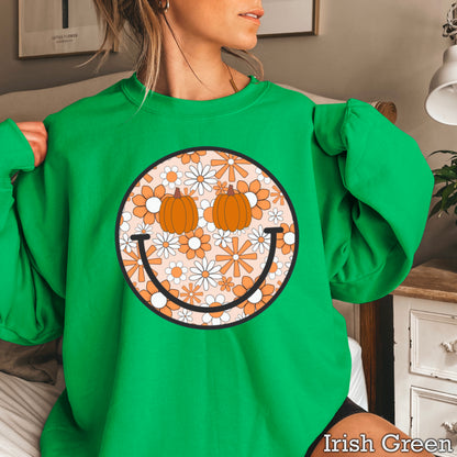 Floral  Face Pumpkin Crewneck Sweatshirt