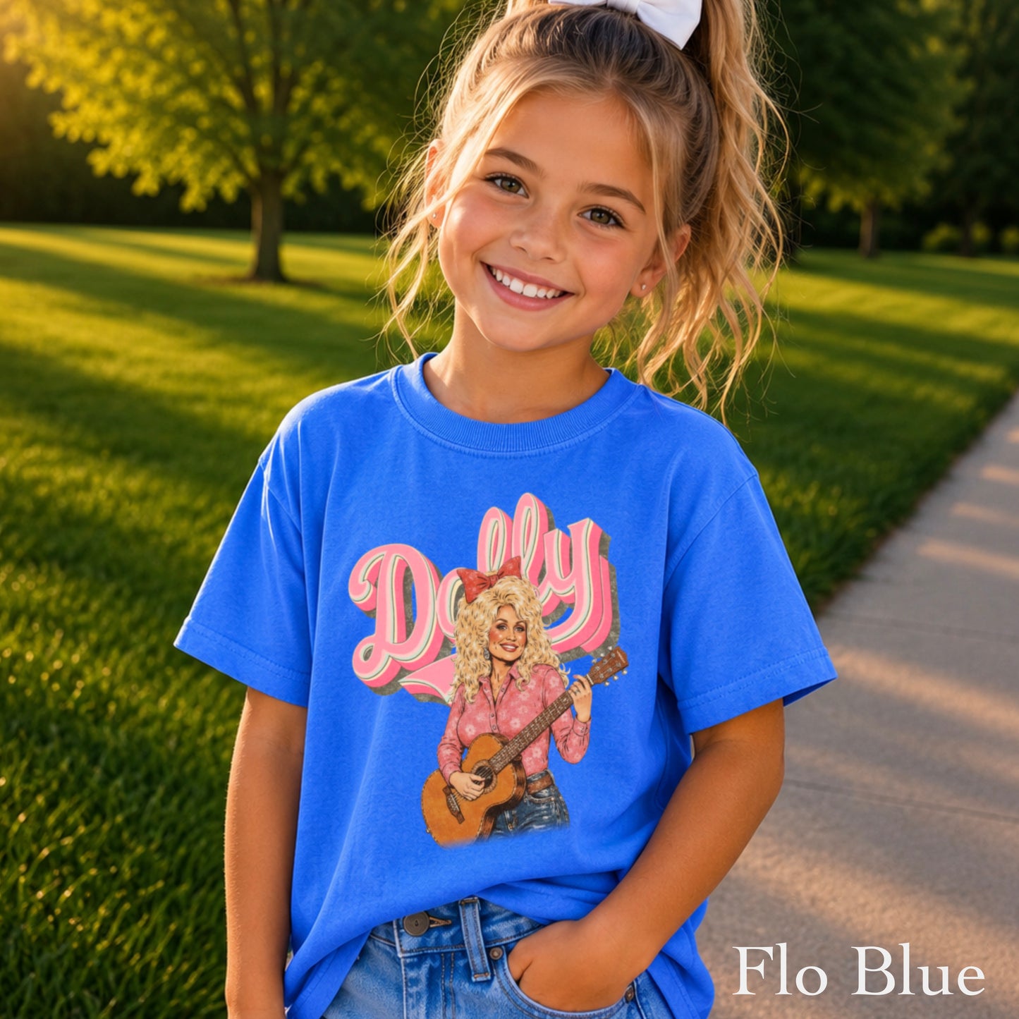 Pink Dolly Guitar Youth Comfort Color T-Shirt