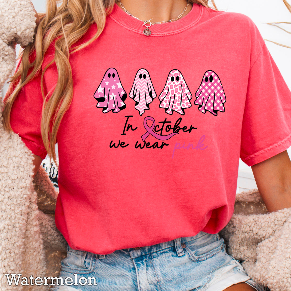 In October We Wear Pink Comfort Color Graphic Tee