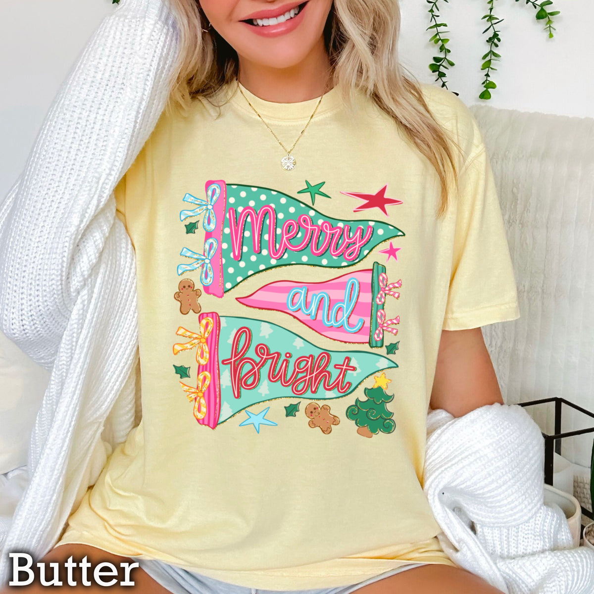 Merry And Bright Christmas Comfort Color Graphic Tee