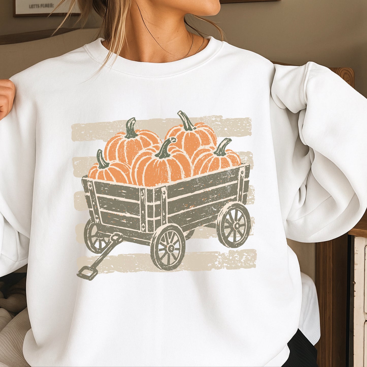 Pumpkin Wagon Fall Crewneck Sweatshirt
