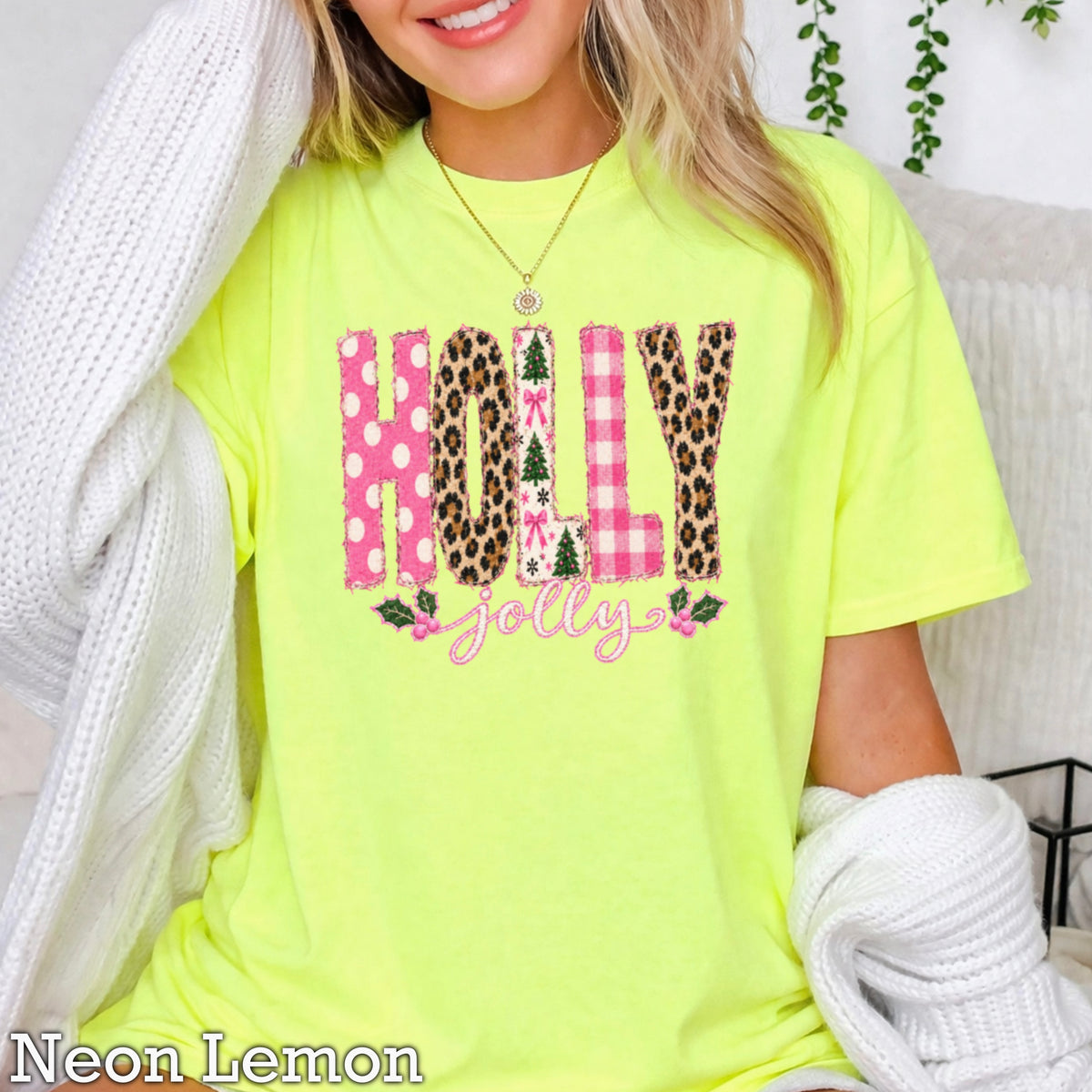 Leopard Holly Jolly Christmas Comfort Color Graphic Tee