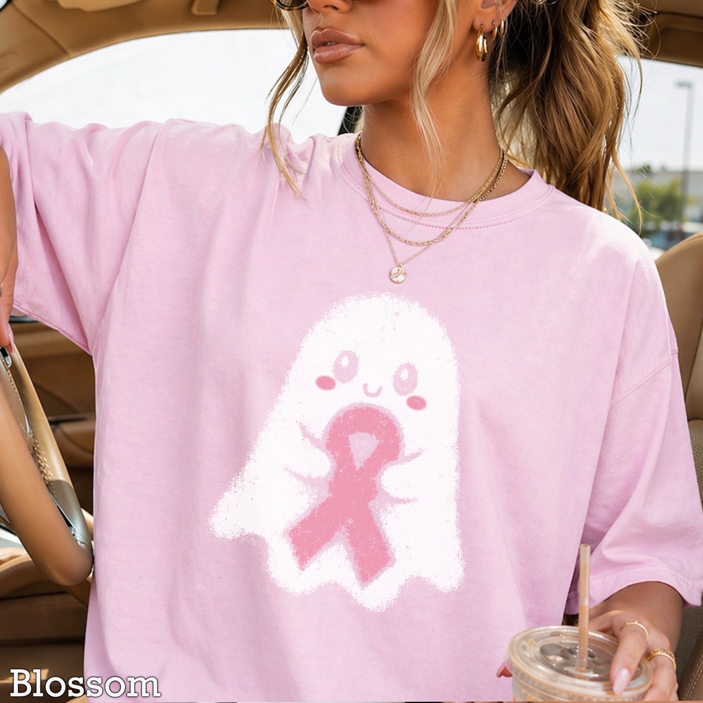 Breast Cancer Ghost Comfort Color Graphic Tee