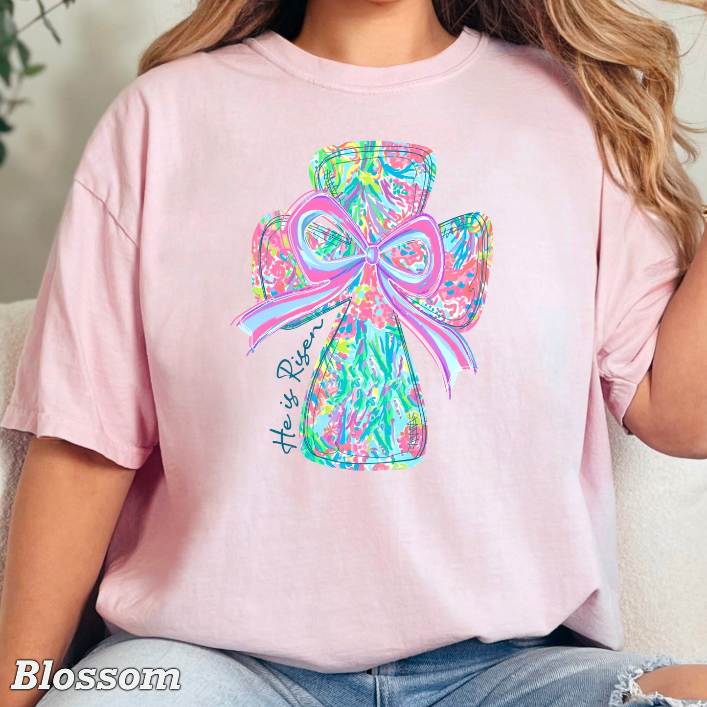 He Is Risen Cross Easter Comfort Color Graphic Tee