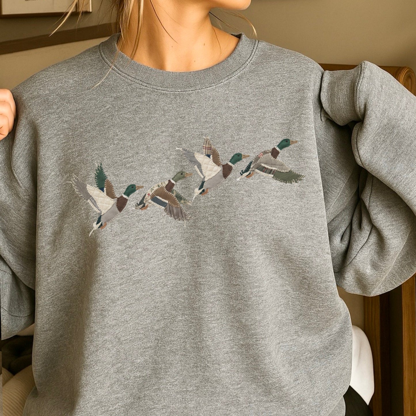 Patchwork Mallard Ducks Crewneck Sweatshirt