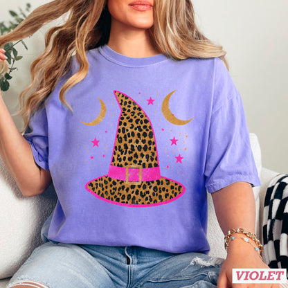 Leopard Witches Hat Halloween Comfort Color Graphic Tee