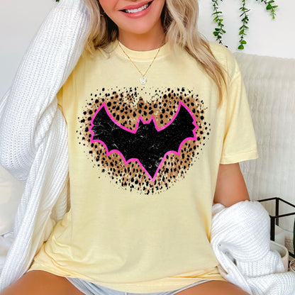 Leopard Bat Halloween Comfort Color Graphic Tee