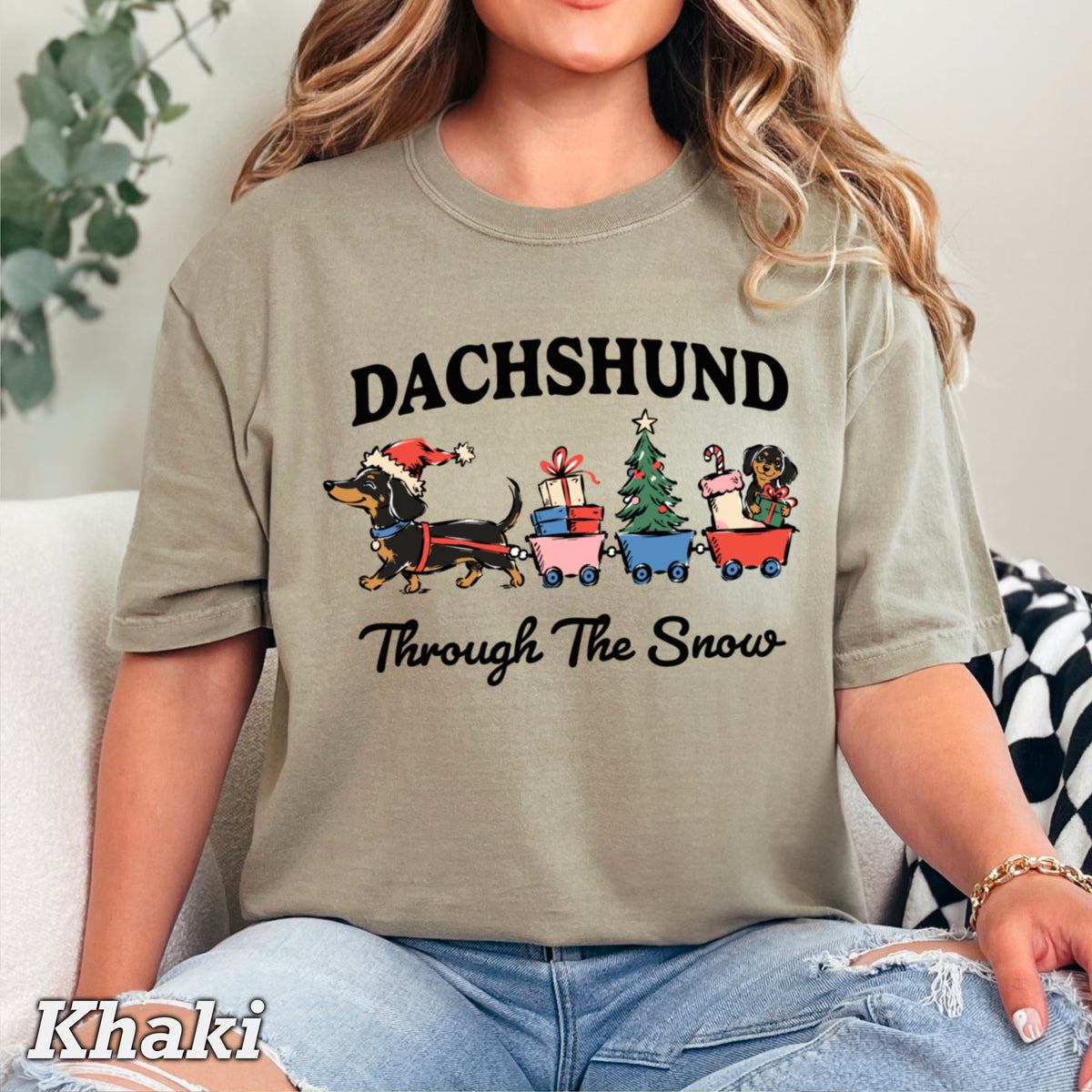 Dachshund Through the Snow Christmas Comfort Color Graphic Tee