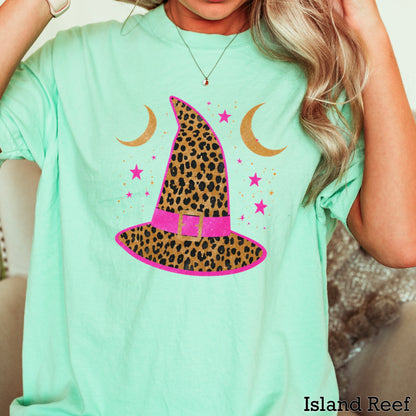Leopard Witches Hat Halloween Comfort Color Graphic Tee