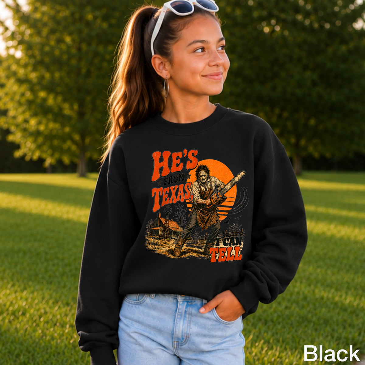 He’s From Texas Halloween Youth Crewneck Sweatshirt