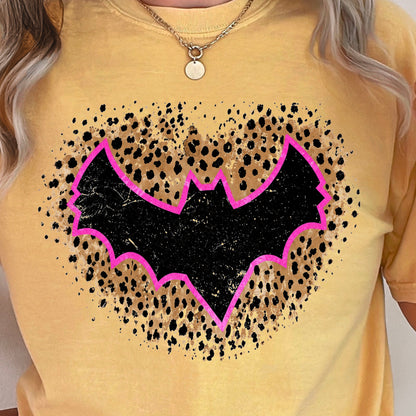 Leopard Bat Halloween Comfort Color Graphic Tee