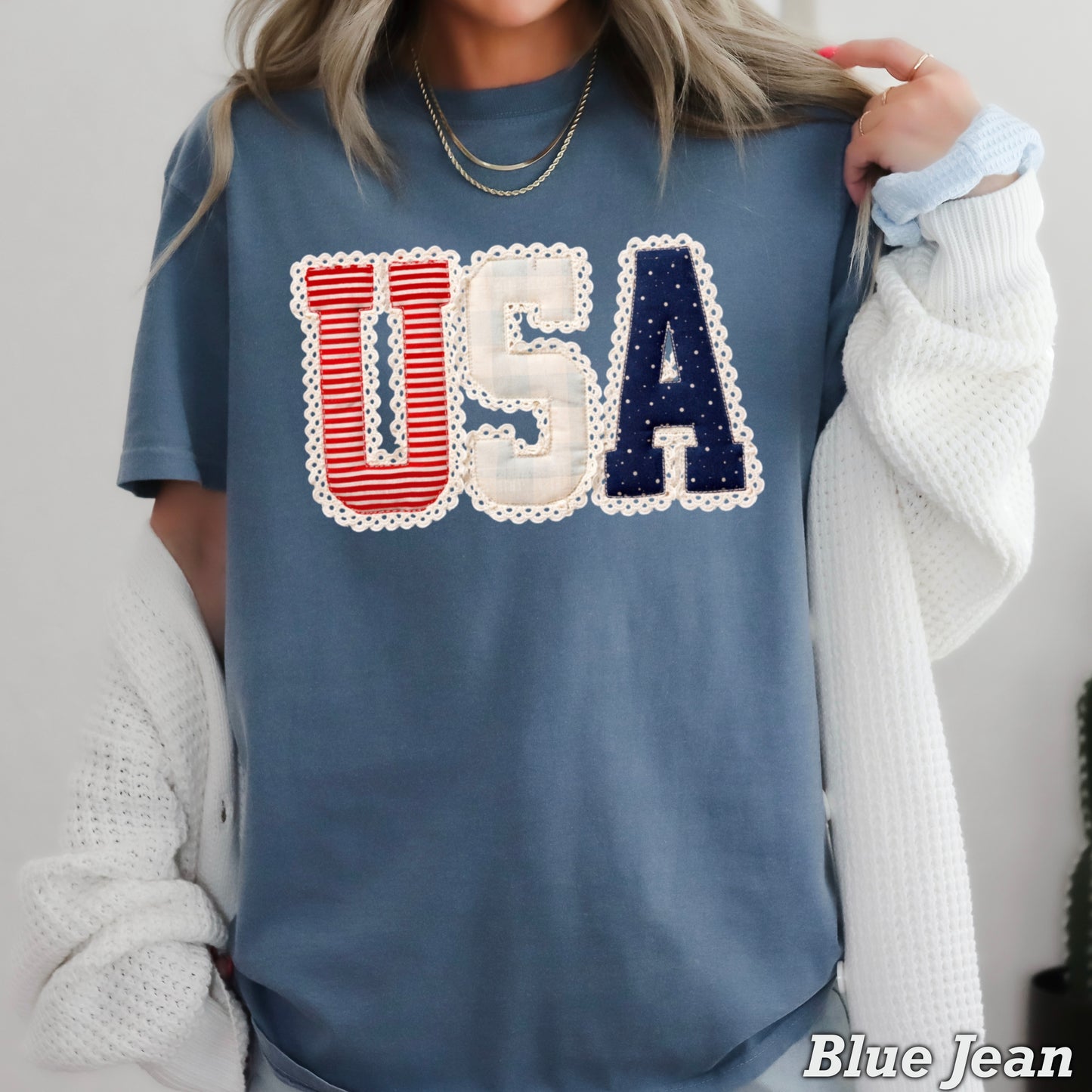 USA Quilted Lace Comfort Color Graphic Tee
