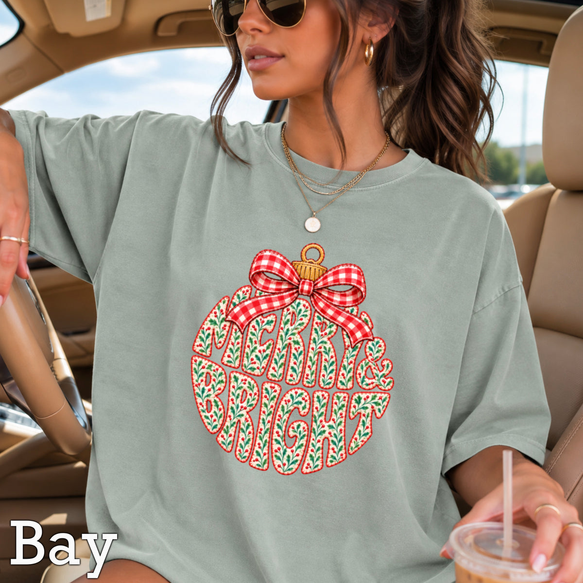 Merry & Bright Christmas Comfort Color Graphic Tee