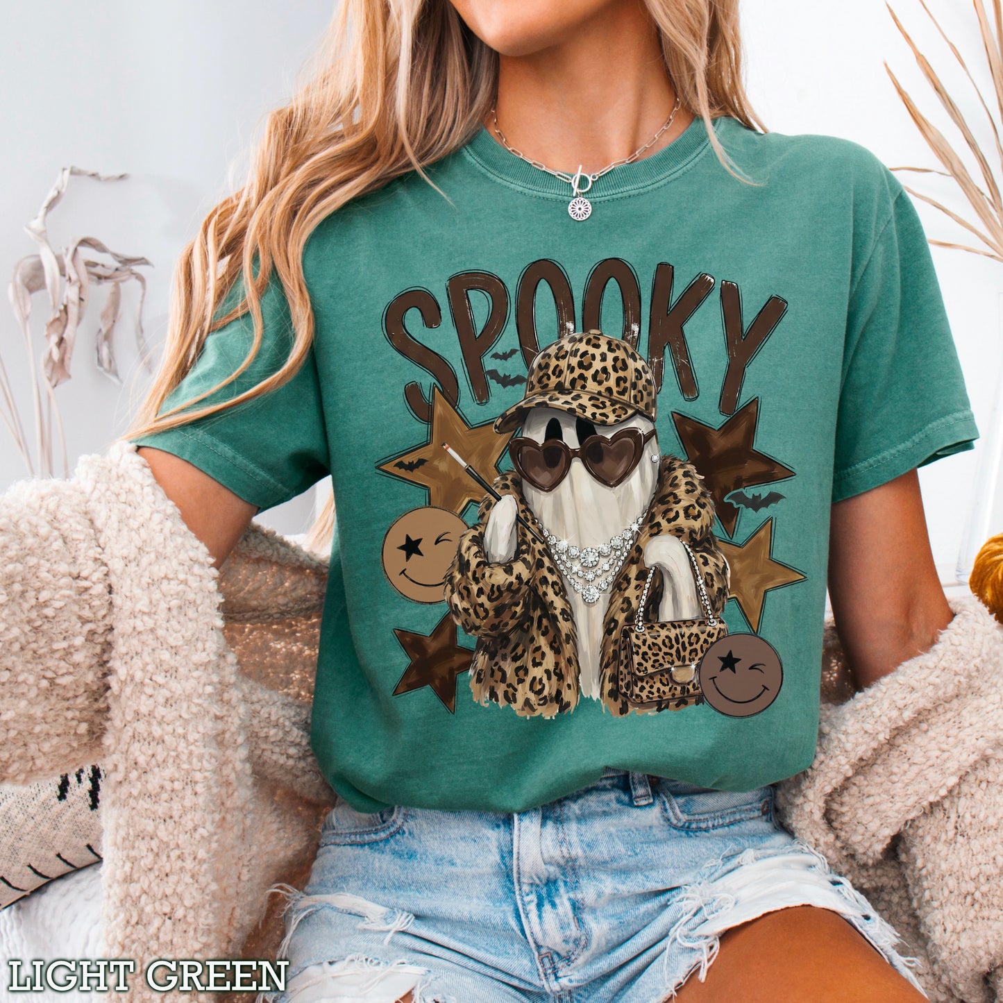 Leopard Spooky Ghost Comfort Color Graphic Tee