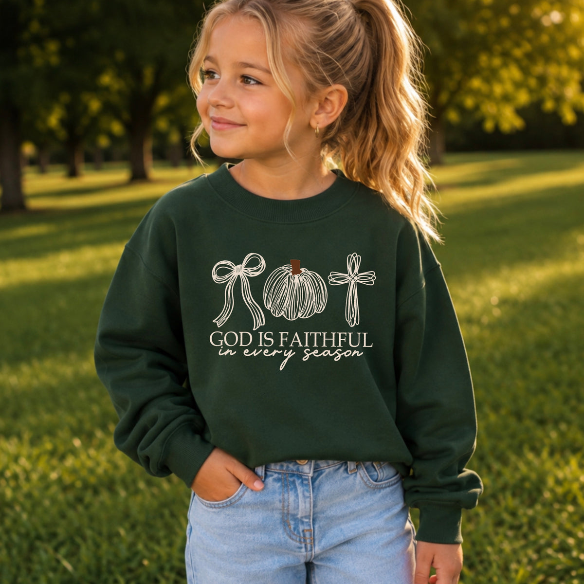 God Is Faithful In Every Season Youth Crewneck Sweatshirt