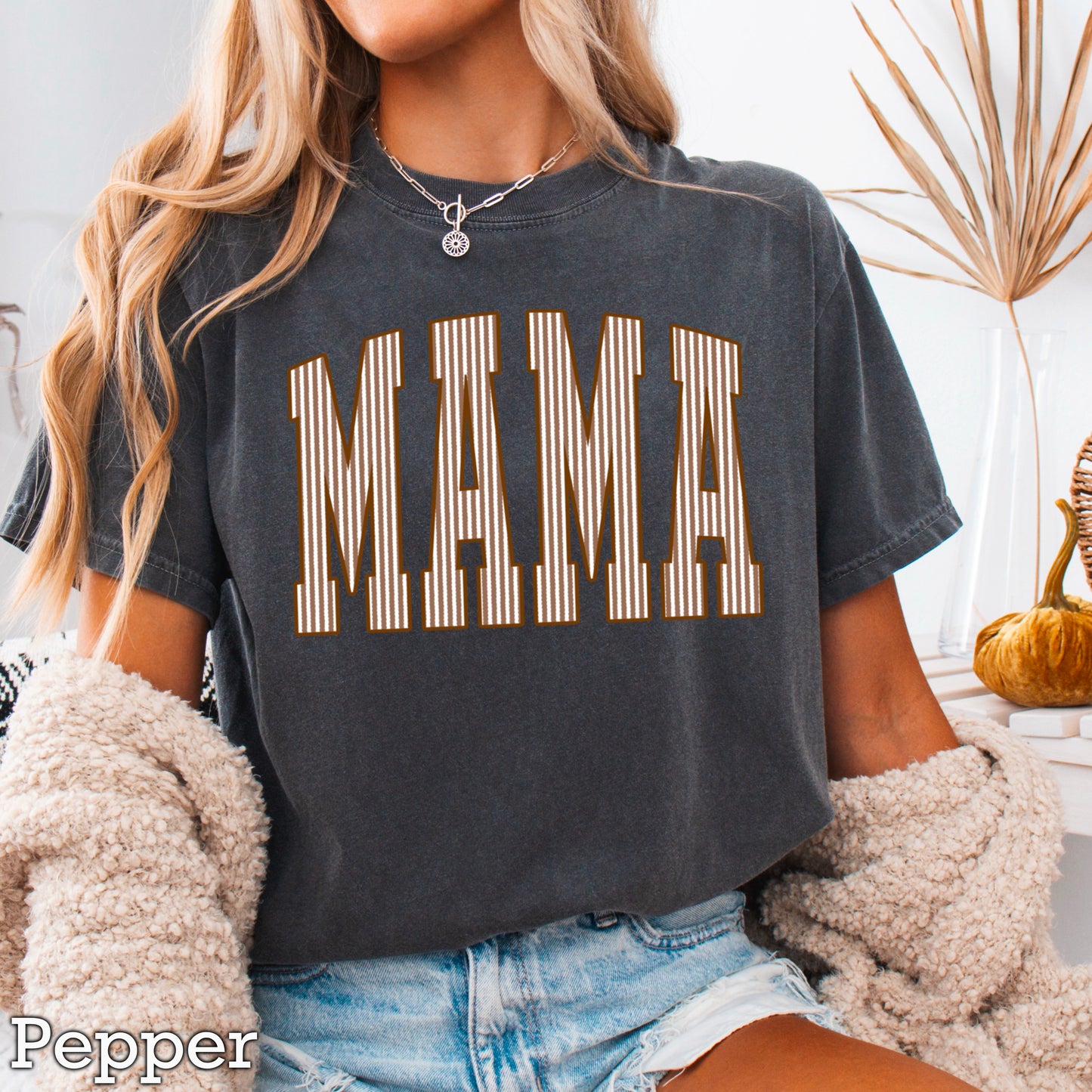 Mama Brown Seersucker Comfort Color Graphic Tee