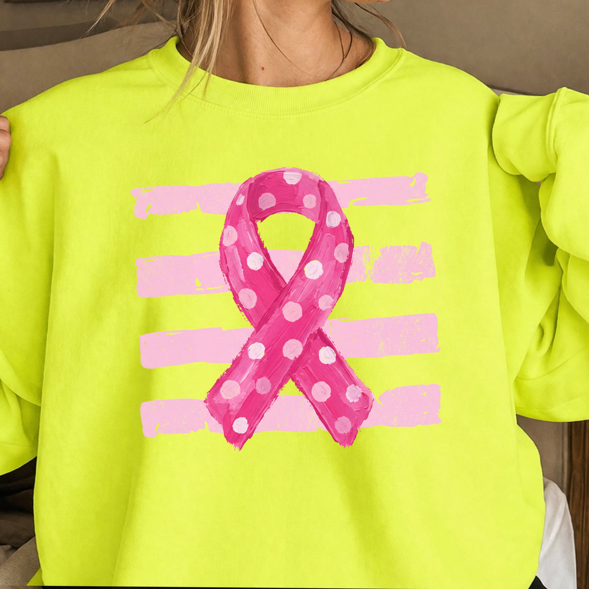 Polka Dot Cancer Awareness Ribbon Crewneck Sweatshirt