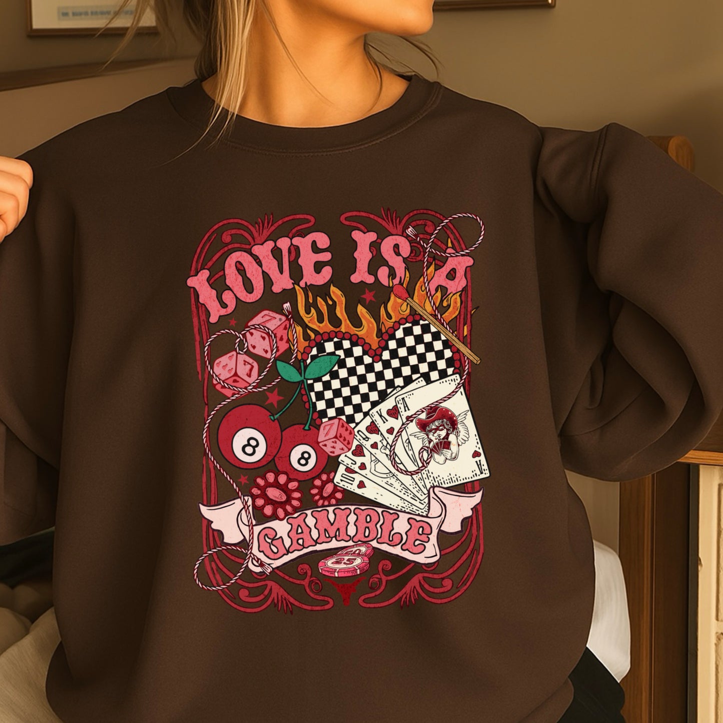 Love Is A Gamble Valentine’s Day Crewneck Sweatshirt