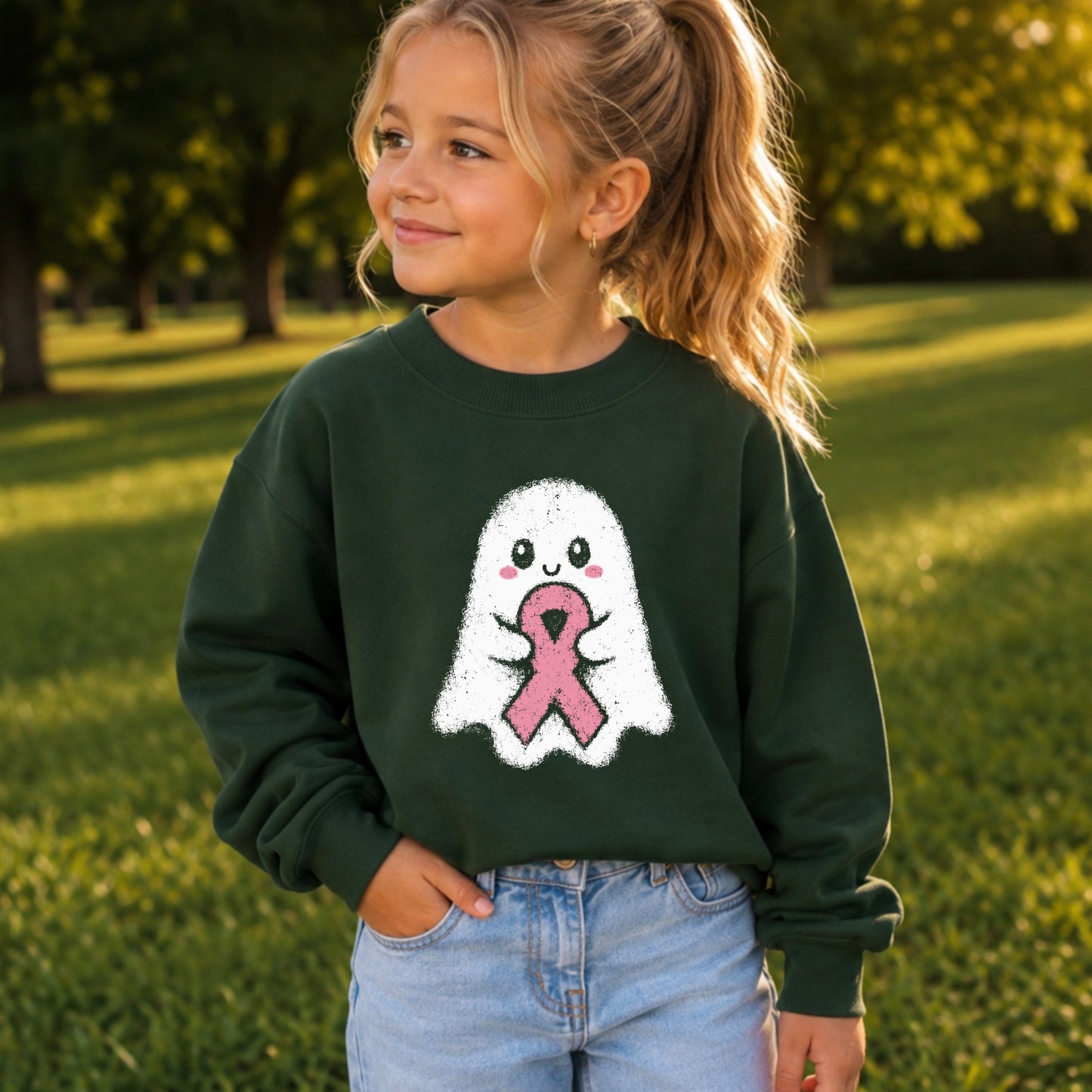 Breast Cancer Ghost Youth Crewneck Sweatshirt