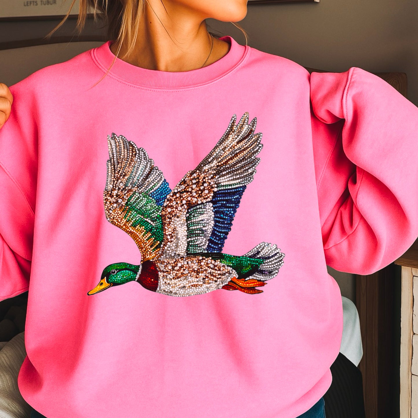 Faux Rhinestone Mallard Duck Crewneck Sweatshirt