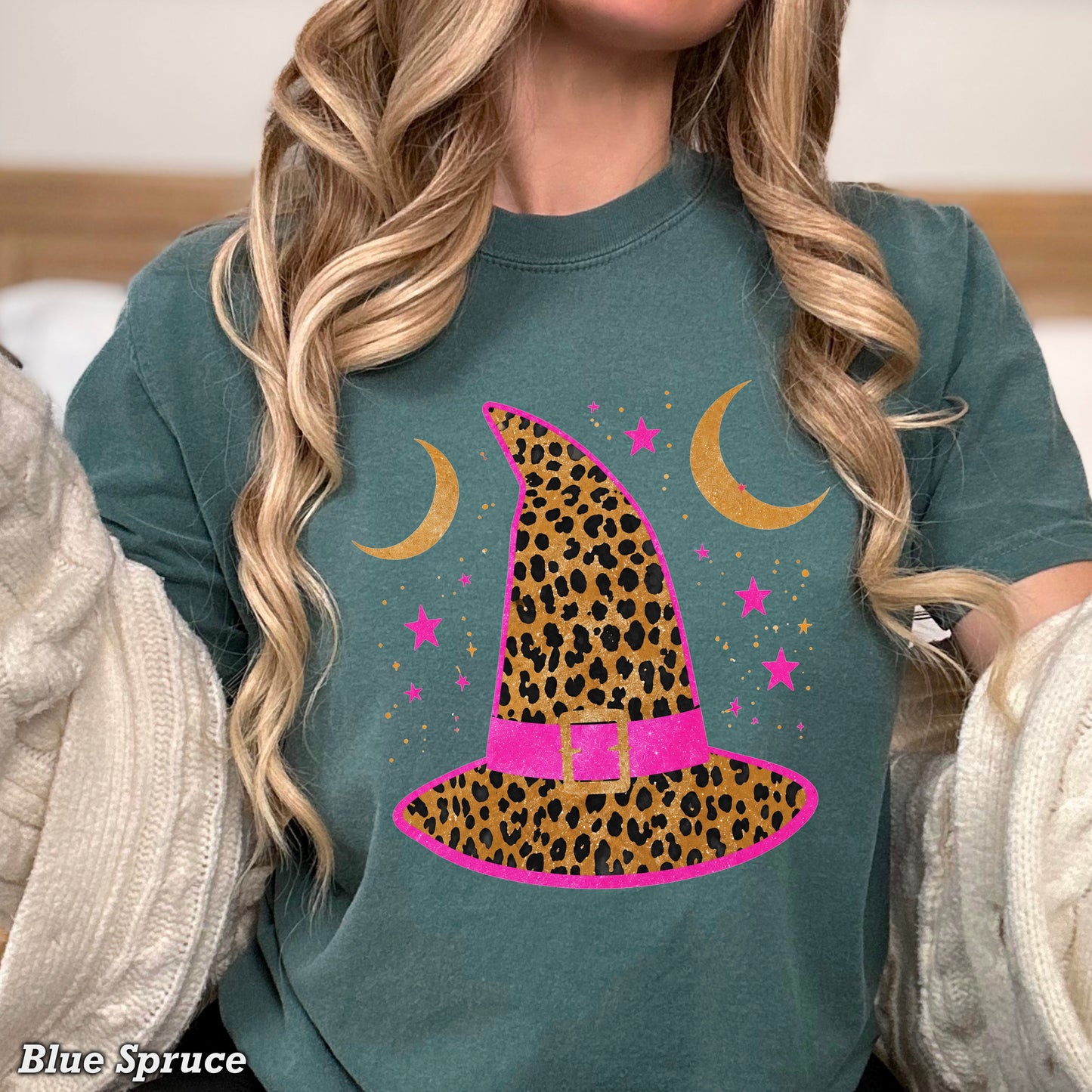 Leopard Witches Hat Halloween Comfort Color Graphic Tee